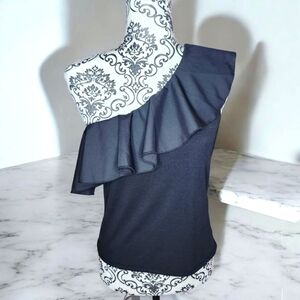 AMAZON Black One-Shoulder Ruffle Top - Large